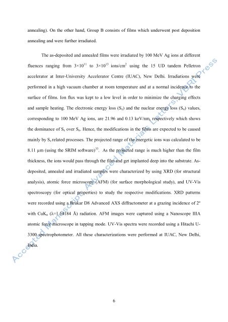 Modification of nanocrystalline rf sputtered tin oxide thin film using ...