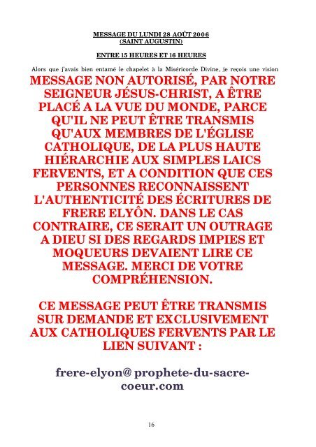 les messages de la sainte trinité donnés à frère elyôn de l'an 2002 à ...