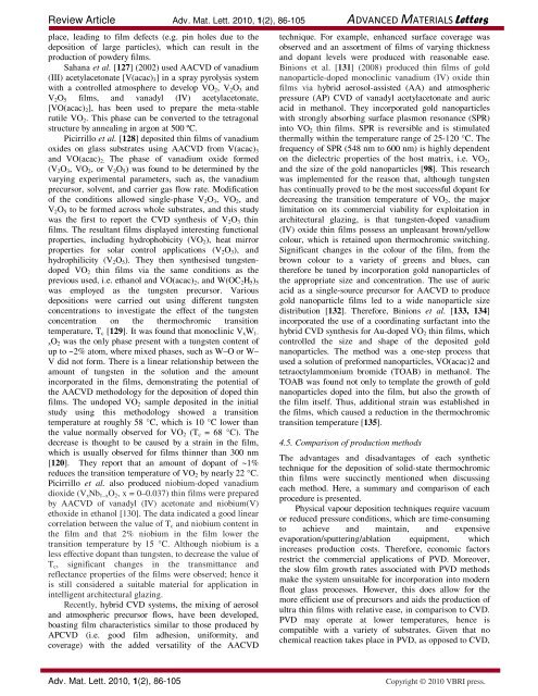 Solid state thermochromic materials - Advanced Materials Letters