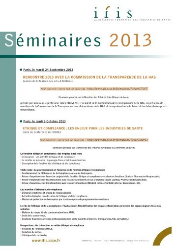 Téléchargez le catalogue des Séminaires et Ateliers - Ifis