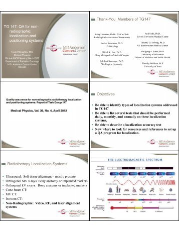 TG 147: QA for non- radiographic localization and positioning ...