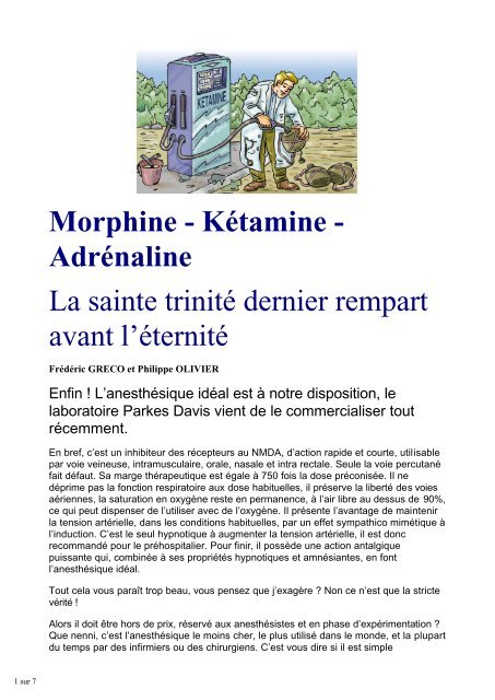 Morphine - Kétamine - Adrénaline - Urgence Pratique