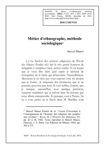 Métier d'ethnographe, méthode sociologique1 - CCHLA