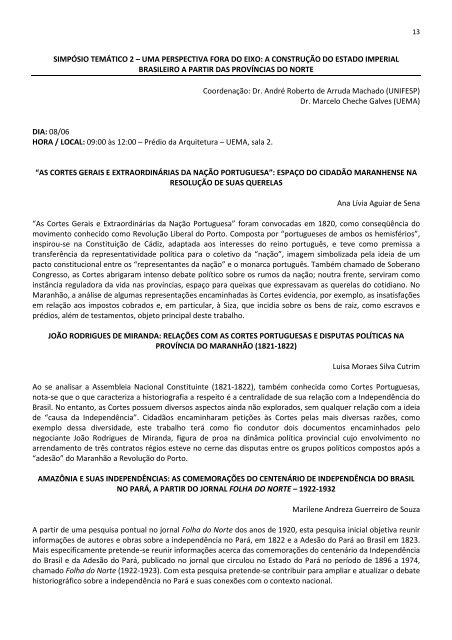 caderno de resumo ii simpósio de história do maranhão oitocentista