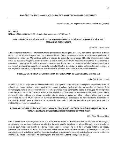 caderno de resumo ii simpósio de história do maranhão oitocentista