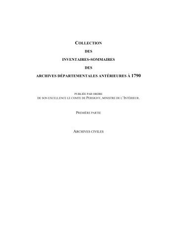 Inventaire sommaire des archives antérieures à 1790
