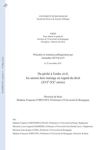 Du péché à l'ordre civil, les unions hors mariage au regard du droit ...