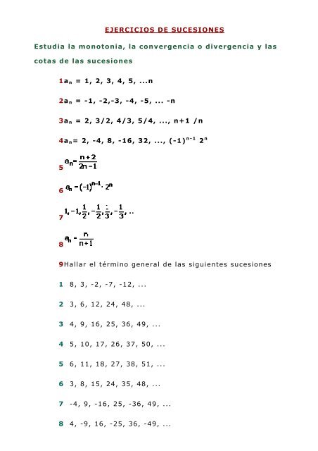 EJERCICIOS DE SUCESIONES Estudia la ... - Amolasmates