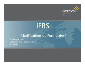 Modifications du Formulaire 1 - IIROC