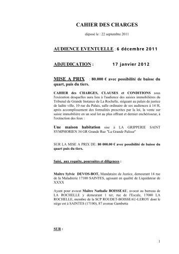 cahier des charges - ROUDET BOISSEAU LEROY