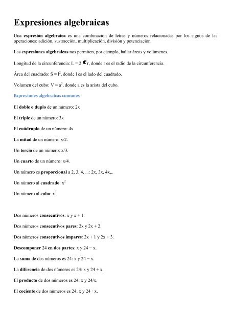 Expresiones algebraicas - Amolasmates