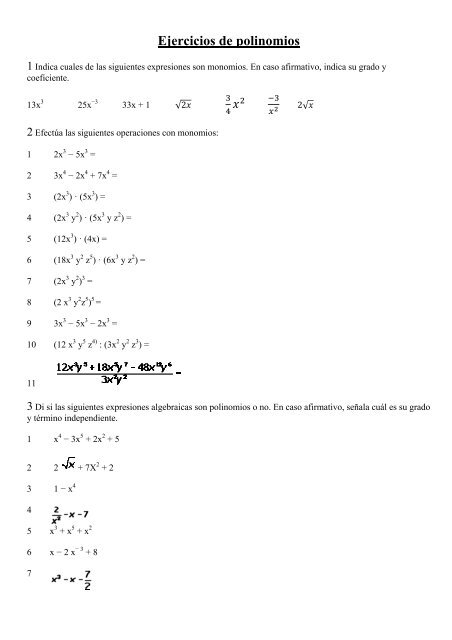 Ejercicios de polinomios - Amolasmates