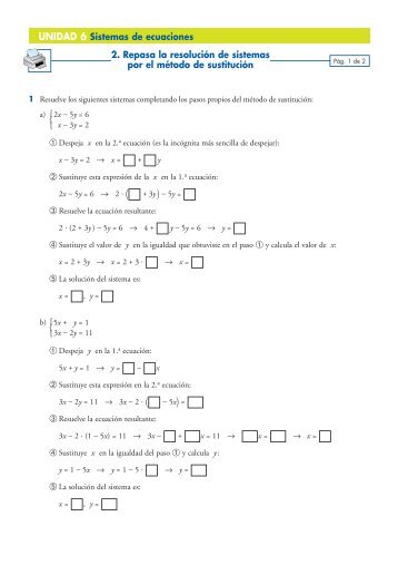 2. Repasa la resolución de sistemas por el método ... - Amolasmates