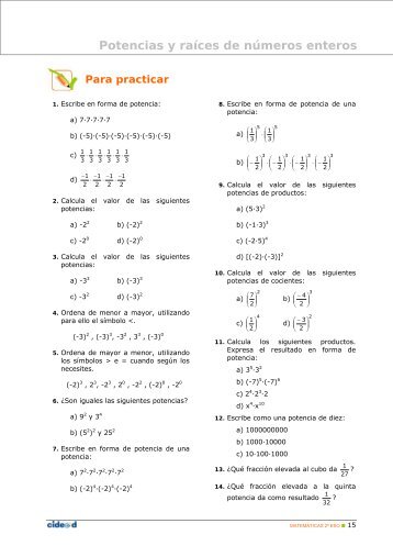 Potencias y raíces de números enteros - Amolasmates