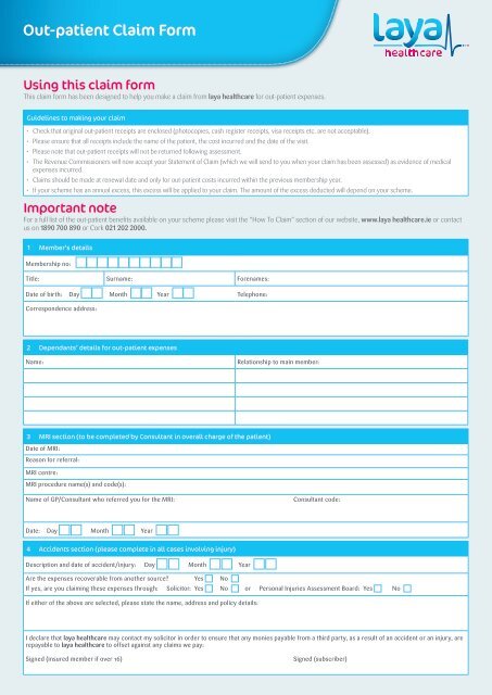 Out patient Claim Form Laya Healthcare out-patient-claim-form-laya-healthcare
