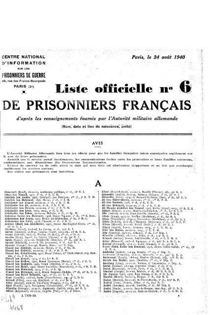 liste officielle 6 de prisonniers français 24 08 1940 - geneavenir