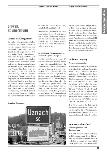 Berichte Rechnungen 2010 Voranschläge 2011 Gutachten - Uznach