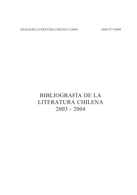 Bibliografía de la Literatura Chilena 2003 - Anales de Literatura ...