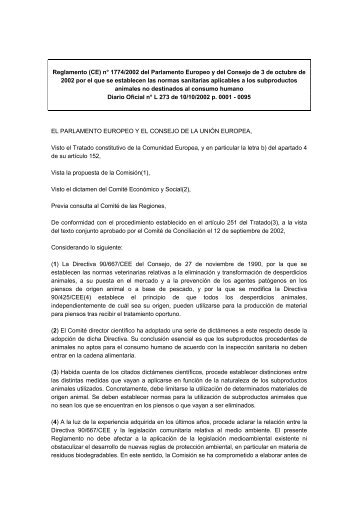 Reglamento (CE) n° 1774/2002 del Parlamento Europeo y ... - ATHISA