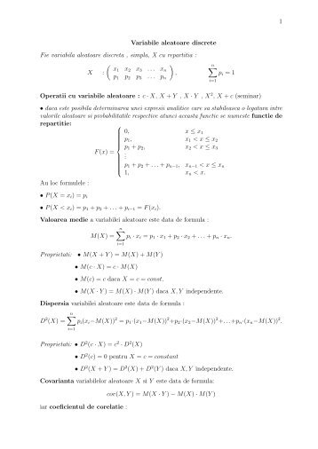 Variabile aleatoare - Analiza matematica. MPT