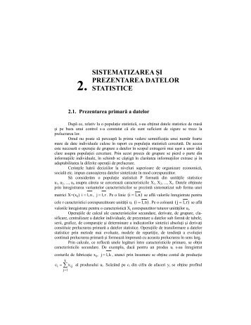 sistematizarea şi prezentarea datelor statistice - Analiza matematica ...