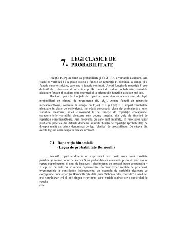 7. LEGI CLASICE DE PROBABILITATE - Analiza matematica. MPT