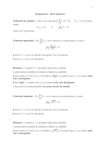1 Seminarul 6 - Analiza matematica. MPT