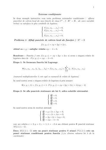 probleme de extrem conditionat - Analiza matematica. MPT