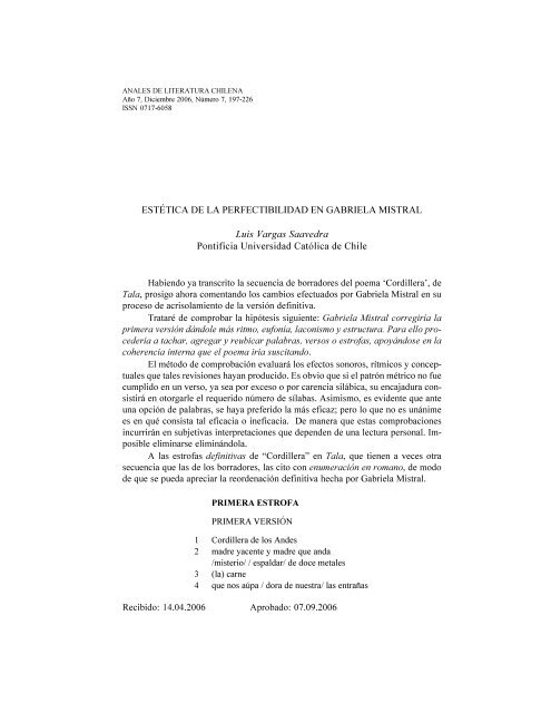 Estetica De La Perfectibilidad En Gabriela Mistral Anales De