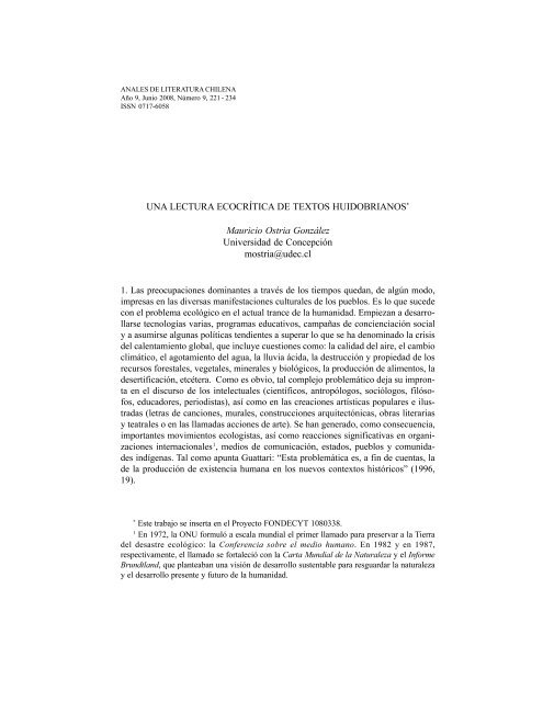 Una lectura ecocrítica de textos huidobrianos. - Anales de Literatura ...