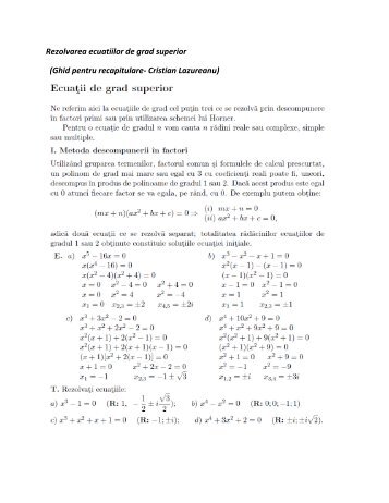 Rezolvarea ecuatiilor de grad superior - Analiza matematica. MPT