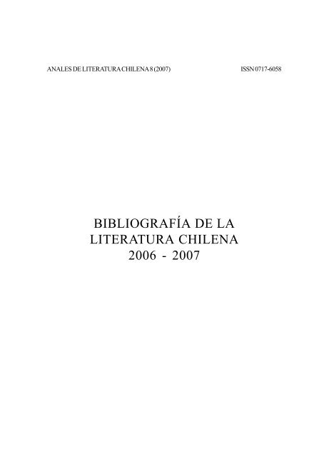 Biobliografía de la Literatura Chilena 2006- 2007. - Anales de ...