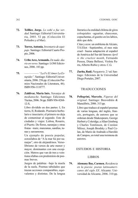 Biobliografía de la Literatura Chilena 2006- 2007. - Anales de ...