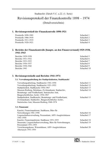 V.C.a.22. Revisionsprotokoll der Finanzkontrolle 1898-1974, 1 ...