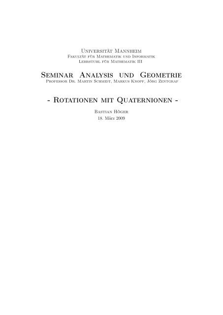 Rotationen mit Quaternionen - Lehrstuhl für Mathematik III ...