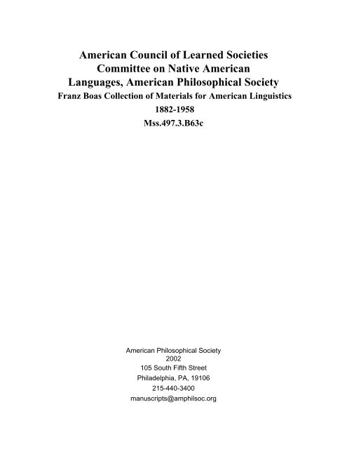 American Council of Learned Societies Committee on Native ...