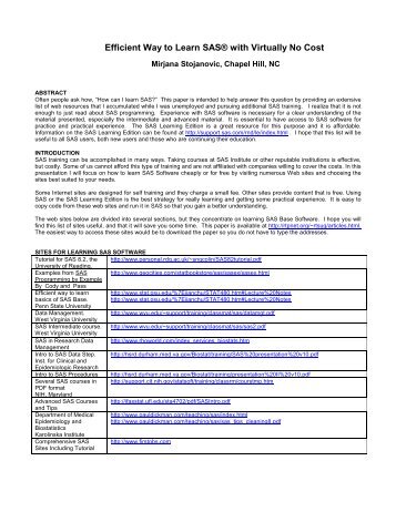 Efficient Way to Learn SAS® with Virtually No Cost - Institute for ...