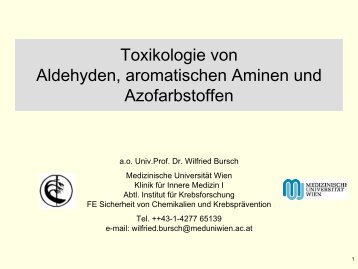 Toxikologie von Aldehyden, aromatischen Aminen und Azofarbstoffen