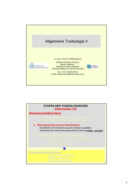 Allgemeine Toxikologie II - Institut für Analytische Chemie