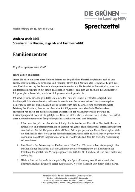 Sprechzettel - Andrea Asch MdL