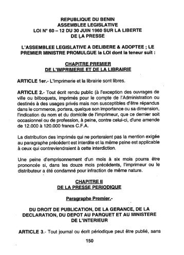 Loi N° 60-12 du 14 juin 1960 sur la liberté de la presse