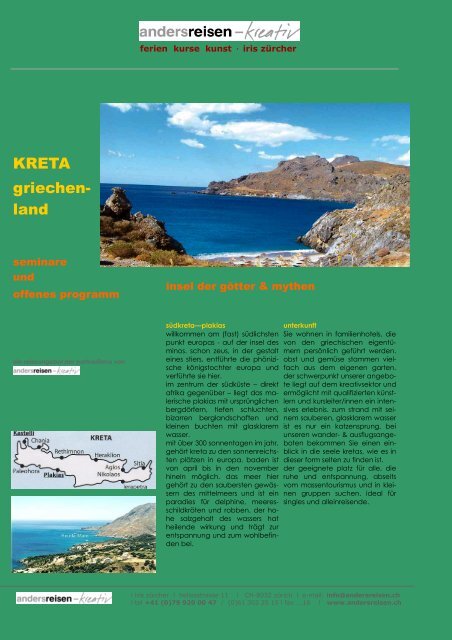 griechenland, kreta: off. angebot & seminare - andersreisen - kreativ!