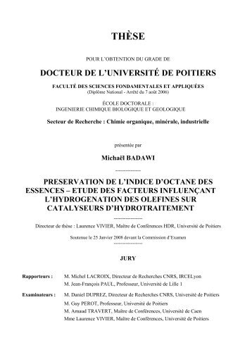 Préservation de l'indice d'octane des essences - Université de Poitiers