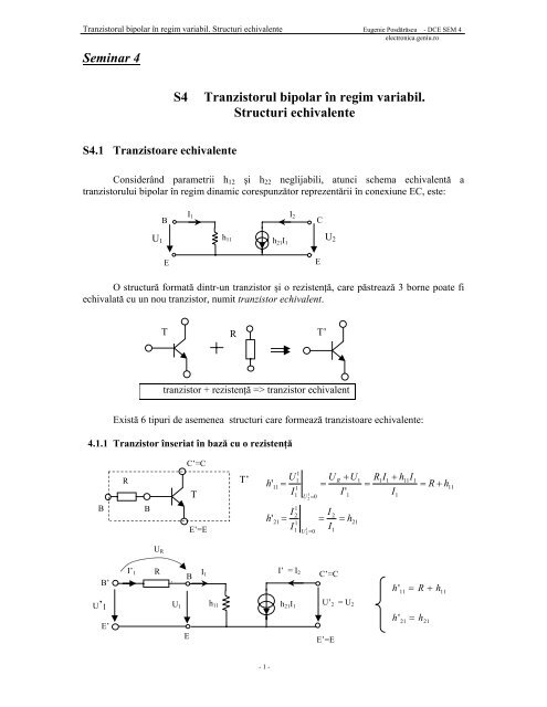 Seminar 4 S4 Tranzistorul bipolar în regim variabil. Structuri ... - Andrei