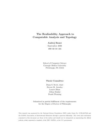 The Realizability Approach to Computable Analysis ... - Andrej Bauer