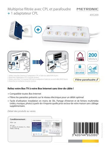 Multiprise filtrée avec CPL et parafoudre + 1 adaptateur ... - Metronic