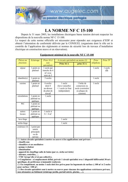 LA NORME NF C 15-100 - Augelec