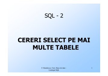 CERERI SELECT PE MAI MULTE TABELE - Baze de date