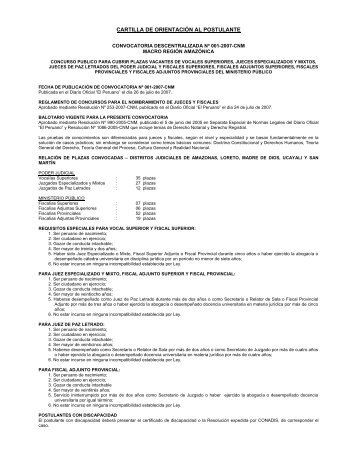 Convocatoria descentralizada Nº 001-2007-CNM - Justicia Viva