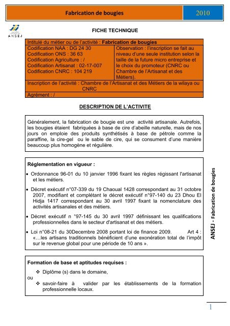 ANSEJ - Fabrication de bougies